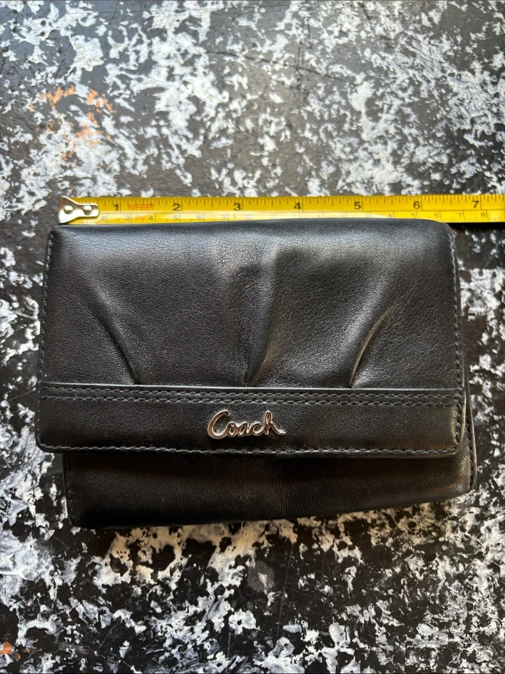 Coach SoHo Pleated Black Leather Wallet with Silver Logo